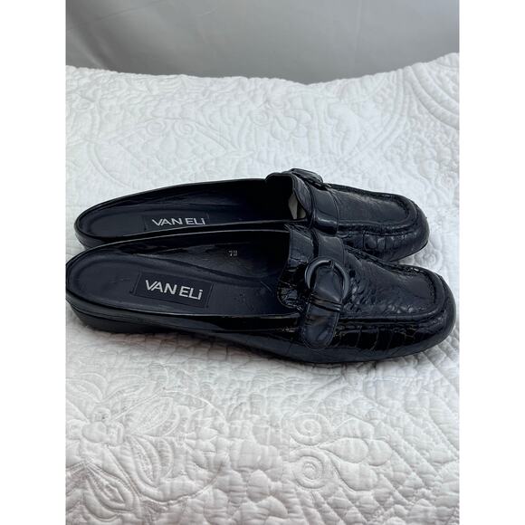 Vaneli Black Crocodile Embossed Leather Slip On Summer Slides Shoes - Size 7M - Picture 8 of 11